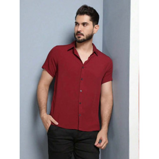 Camisa social com botão liso básico masculino manga curta liu