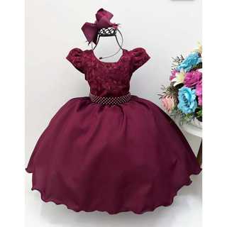 Vestido Marsala Com Renda Infantil Perfeito Para Princesa Formatura Daminha Festa Casamento Florista