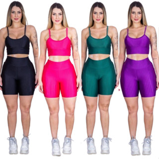 Conjunto Feminino Short Top 3D Fitness Suplex Academia Levanta Bumbum