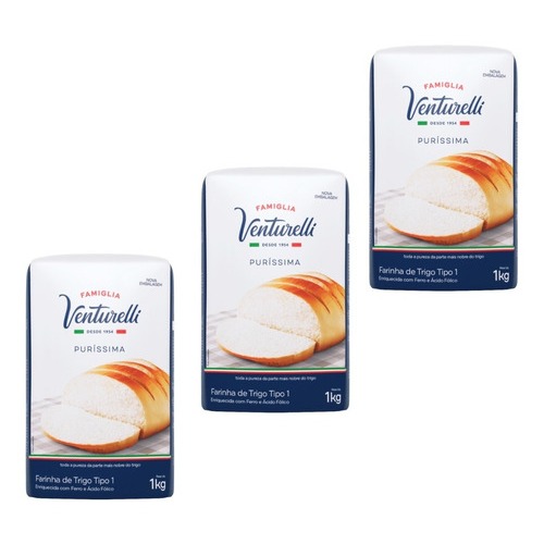 Kit 3 Farinha De Trigo Venturelli 1 Kg Cada em Oferta na Shopee