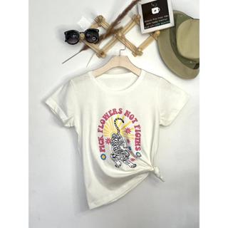 Camiseta blusa T-Shirt Feminina Algodão Gola Careca simples confortável 100% algodão sol de flor de tigre com letras