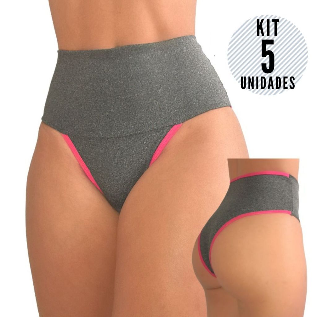 Kit 5 Calcinhas Fitness Cós Alto Lingerie Conforto em Oferta na Shopee