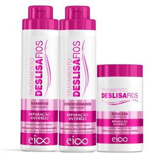 Eico Deslisa Fios Shampoo e Condicionador 800ml + Máscara Antifrizz Hidratação Brilho Filtro Solar Proteção Térmica 1kg
