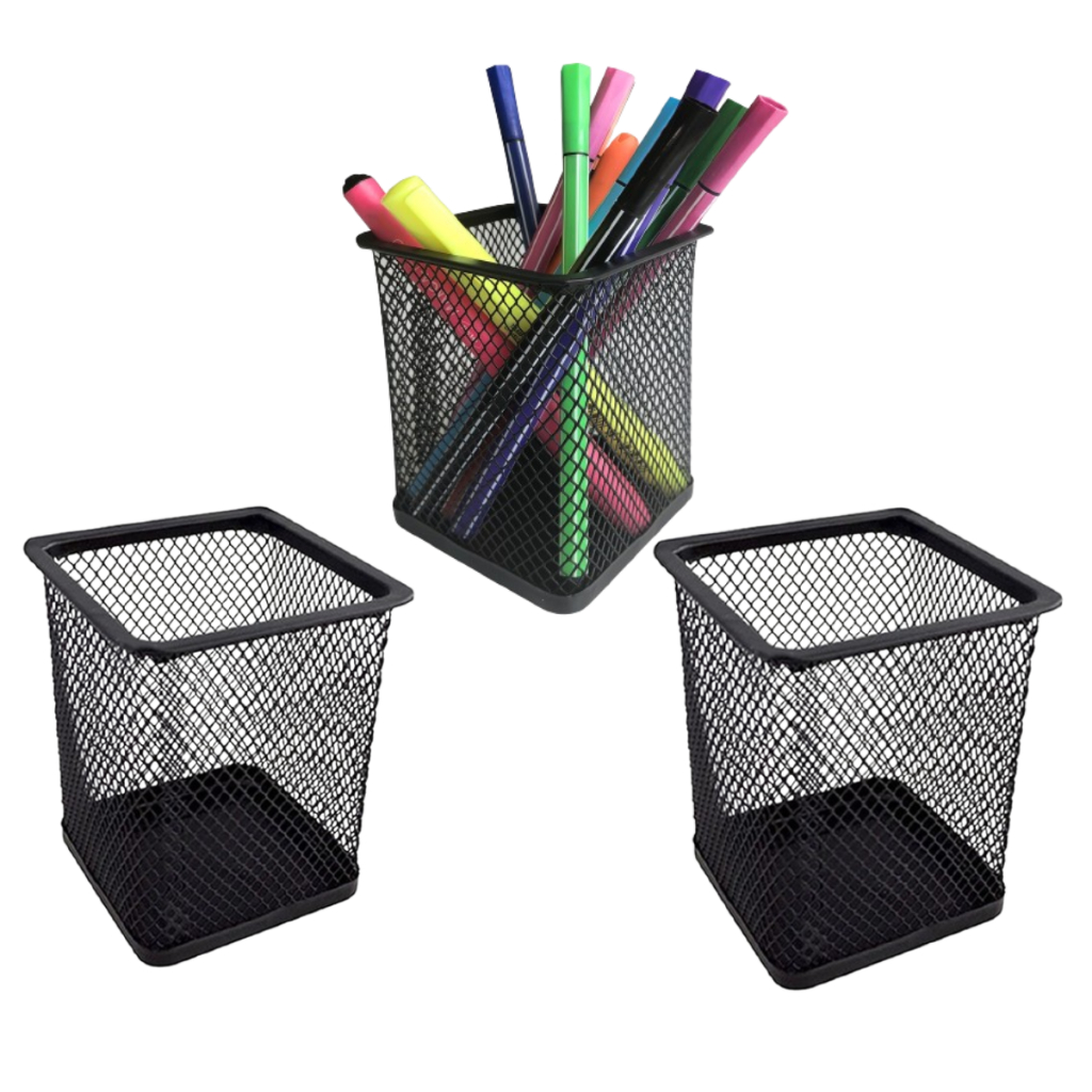Porta Canetas Lápis Organizador  Mesa Escritório Aramado Pinceis Preto Quadrado aramado