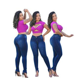 Calça Jeans Ferminina Elastano Cintura Alta Efeito Levanta Bumbum