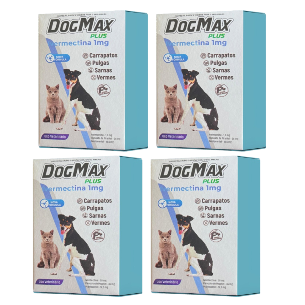 DogMax Plus - Ação 4 em 1 - Remédio para pulgas, carrapatos, vermes e sarna 16 Comprimidos 5kg