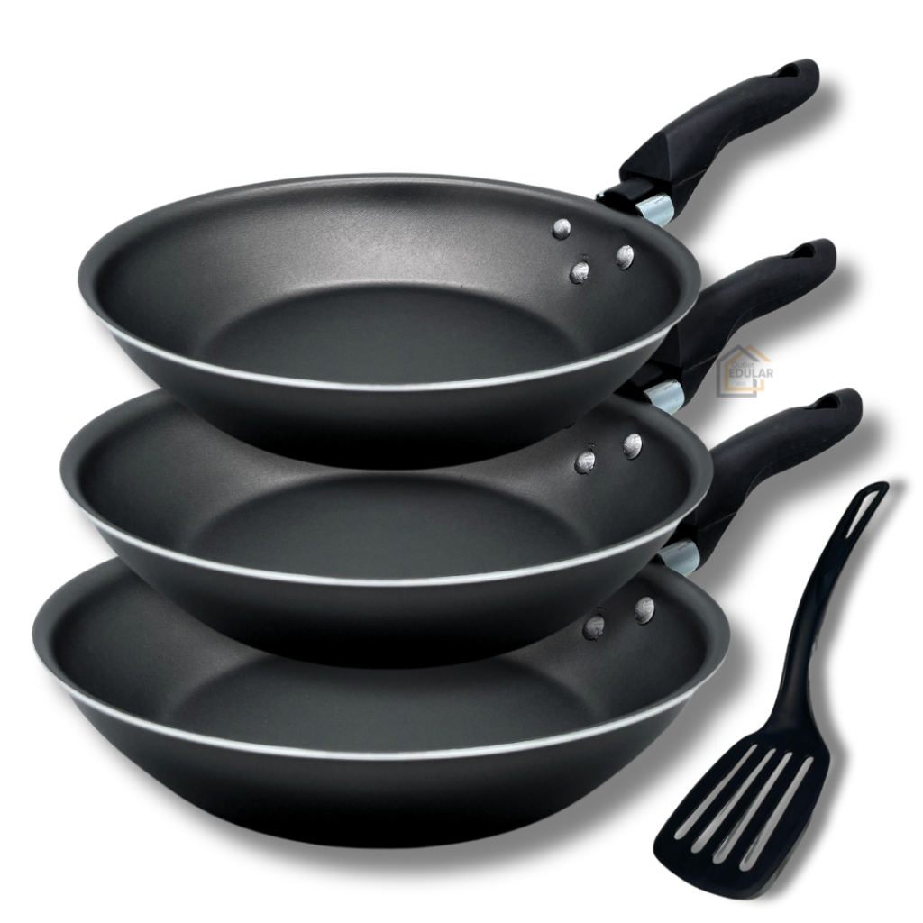 Kit Jogo Frigideiras 3 Peças 16 18 e 20 cm Francesa Antiaderente Teflon e Espatula Nylon Cor Grafite em Oferta na Shopee