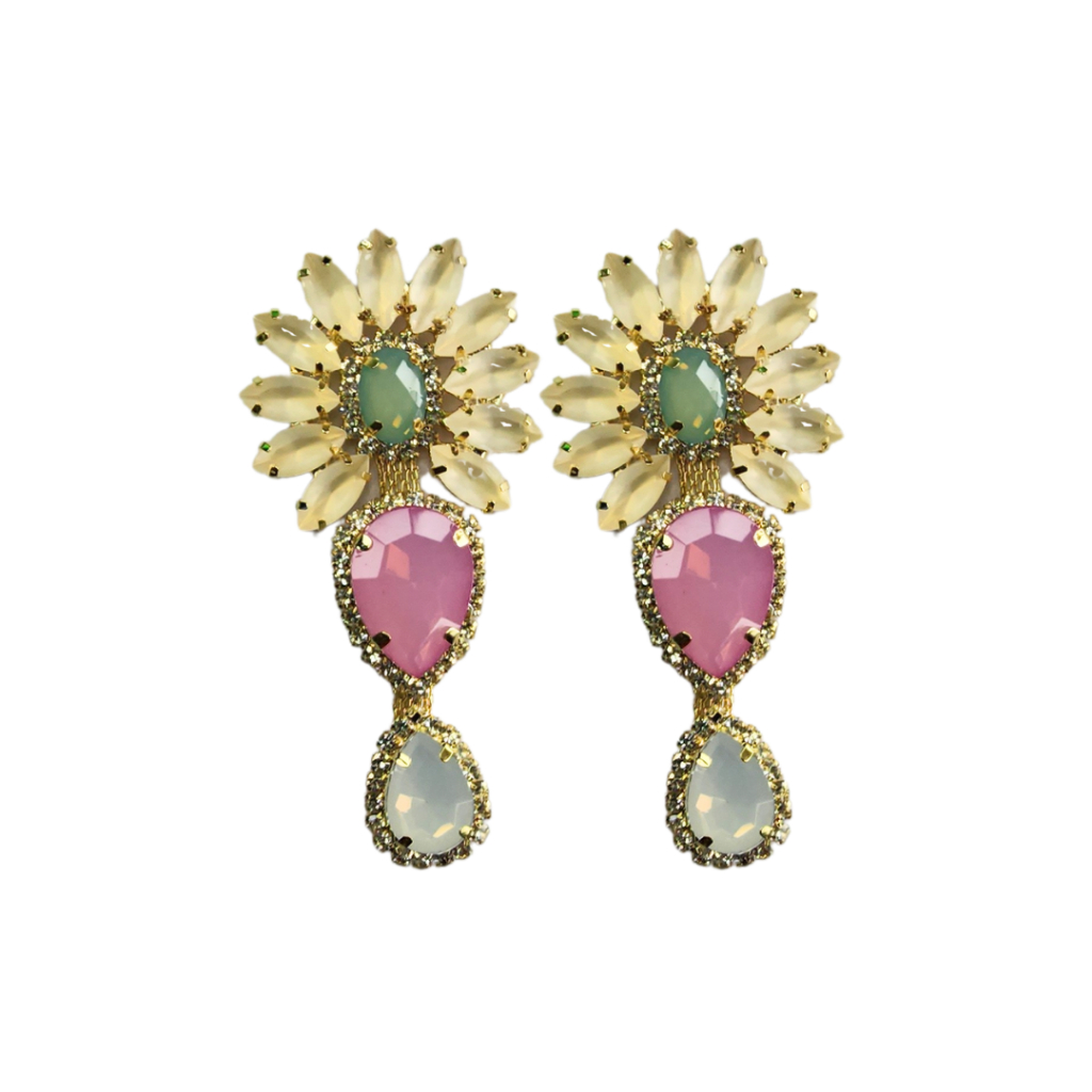 Cabedal Chinelo Cocar Decoração Lateral Dourado Rosa Verde Branco com predaria Metal Artesanato Aviamento e Armarinho