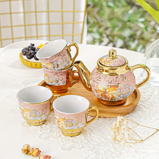 Conjunto Xícara de Café Ouro 6 Peças Porcelana Chinesa Cafezinho Expresso Para Presente
