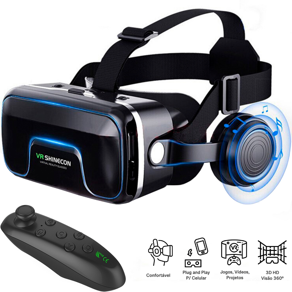 Óculos de Realidade Virtual Shinecon VR 10 c/BT/Headset/Capacete 3D