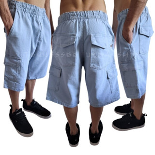 Bermuda Masculina Estilo Cargo Jeans Claro e Escuro cós em elastico