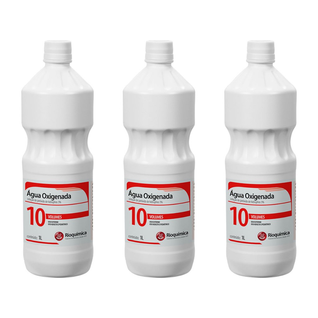 Kit 3 Água Oxigenada 10 Volumes de 1 Litro - Rioquímica