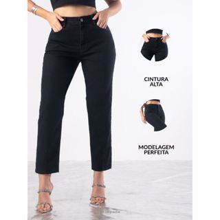 Calça Capri Feminino Brim Jeans cintura alta Elastano Premium