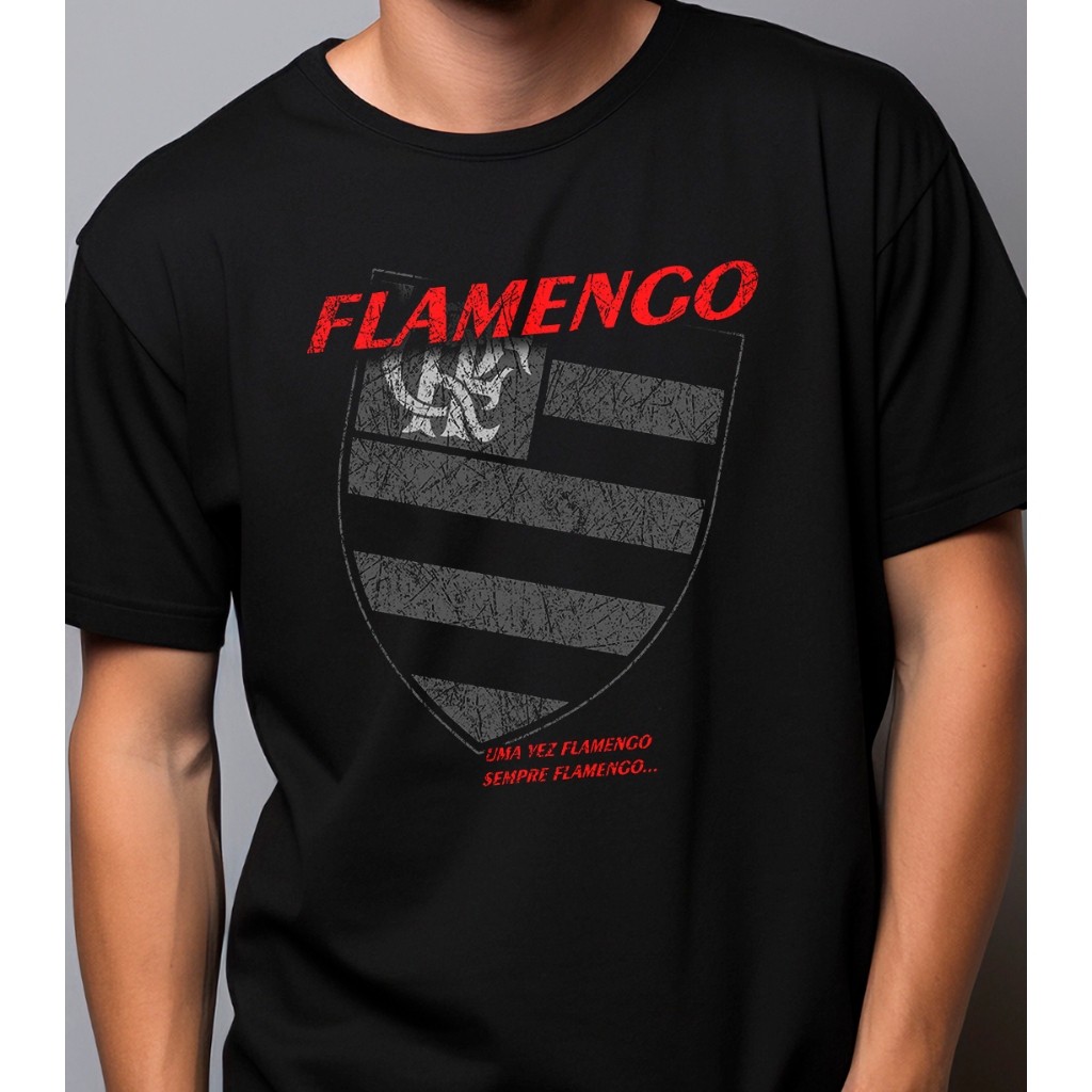 Camiseta Camisa 100% Algodão Preta Time do Flamengo - 01