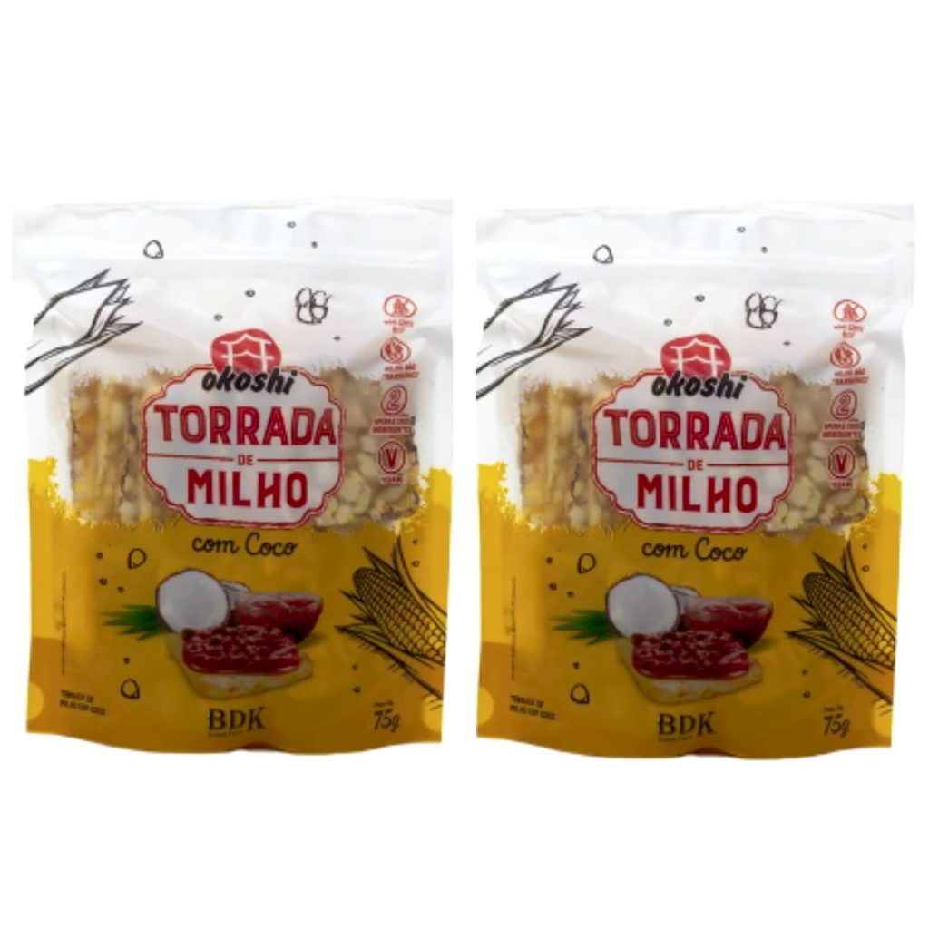 Kit 2 Torrada de Milho com Coco 75 g Okoshi