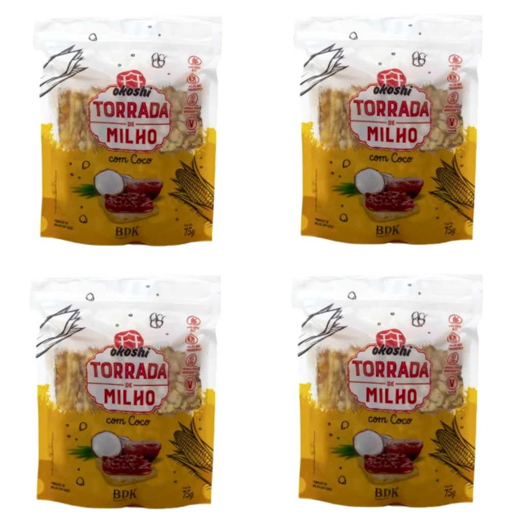 Kit 4 Torrada de Milho com Coco 75 g Okoshi
