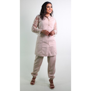 Jaleco Feminino Acinturado Nude Renda Formatura de luxo