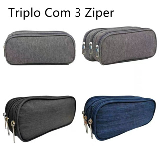 Estojo Escolar Masculino Feminino Grande 3 Ziperes Triplo em Oferta na Shopee