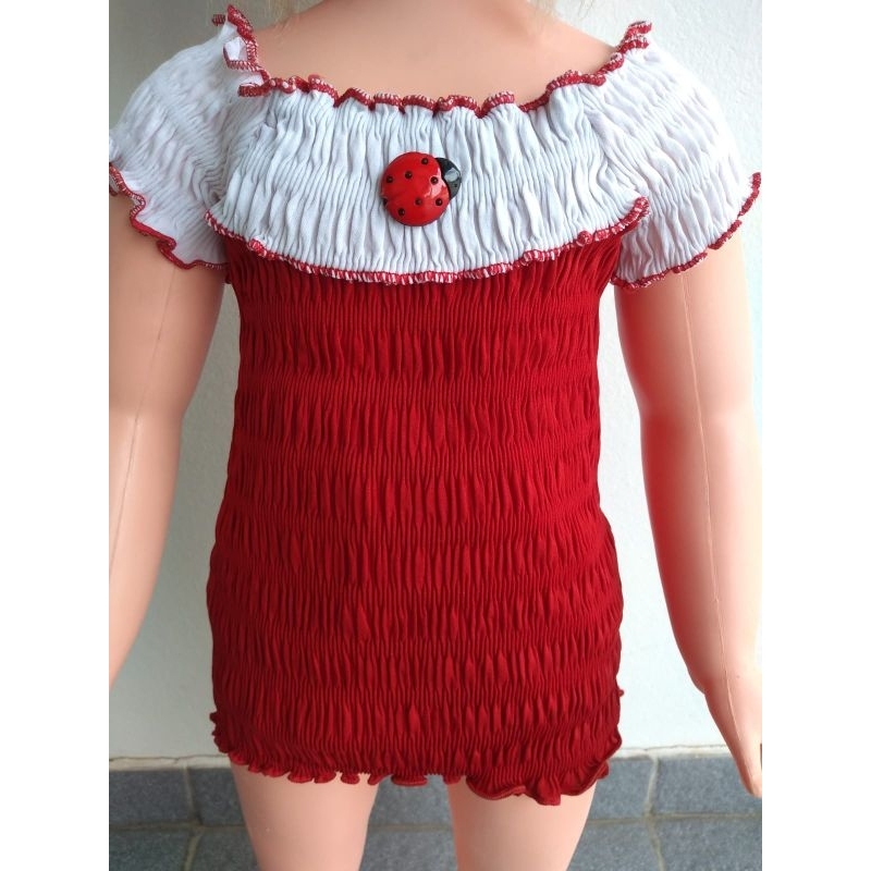 Blusa infantil para bebê de manga curta Joaninha Ladybug vermelha e branca
