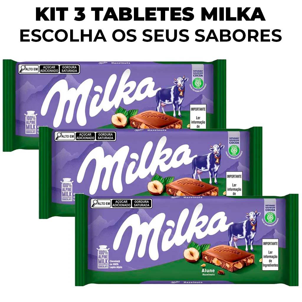 Kit 3 Tabletes Barra de Chocolate Milka 80g a 100g Diversos Sabores Importado