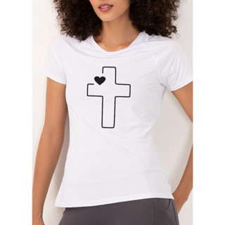 Camiseta Estampa Cruz Fé Feminina Masculina Poliéster