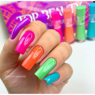 Coleção Tropicana 6 Esmaltes Top Beauty (boto cor de pink, frescor das aguas, essencia da mata, salada de frutas, energia de açaí, tropical sensual)