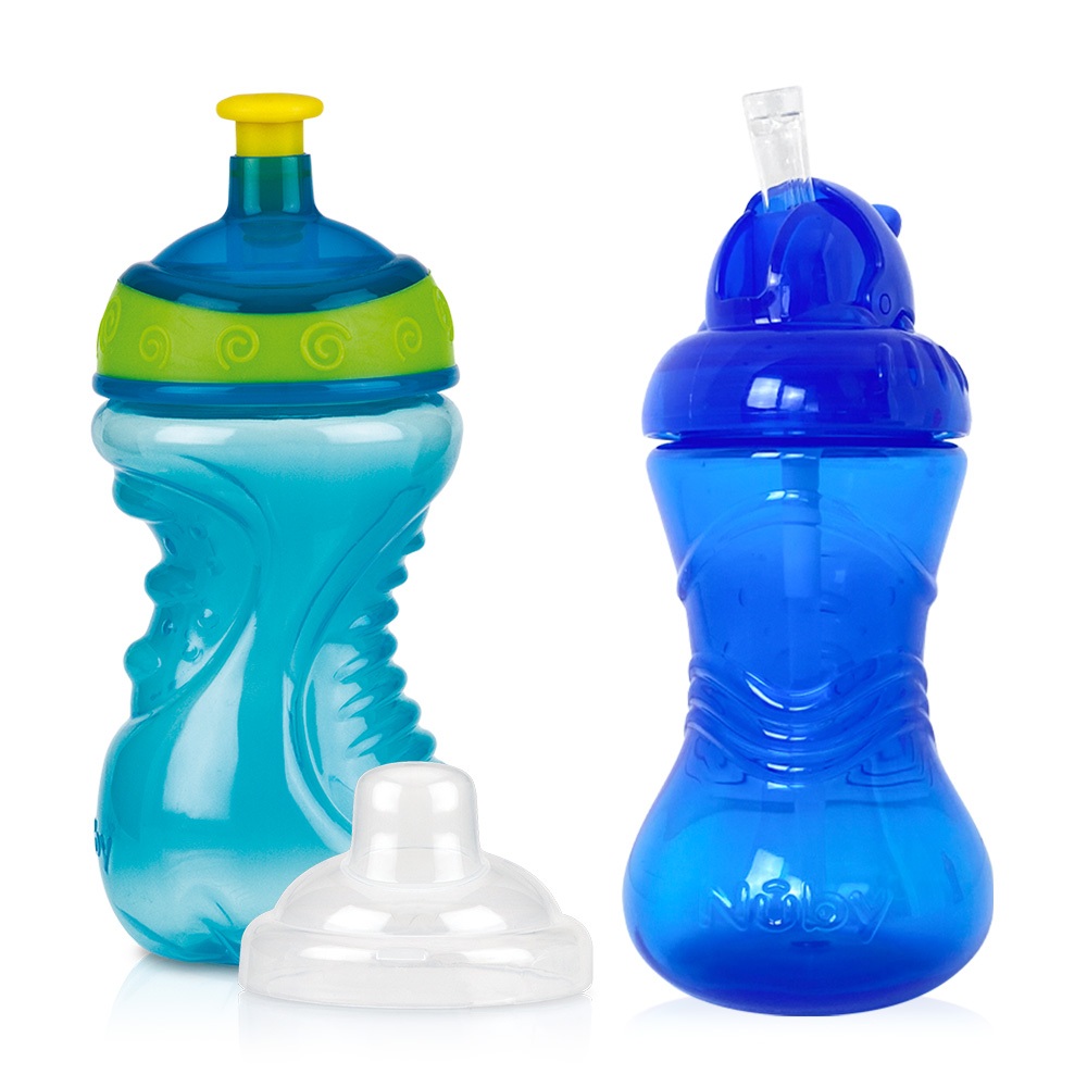 Kit Copo Garrafa de Transição Treinamento com Canudo e Tampa Retrátil + Squeeze Bebê Infantil Nuby