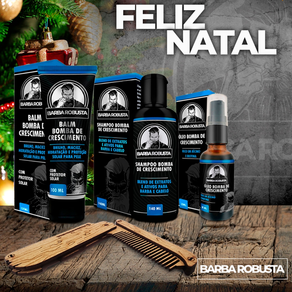 Kit de barba Shampoo, Óleo, Balm, Pente Barba Robusta