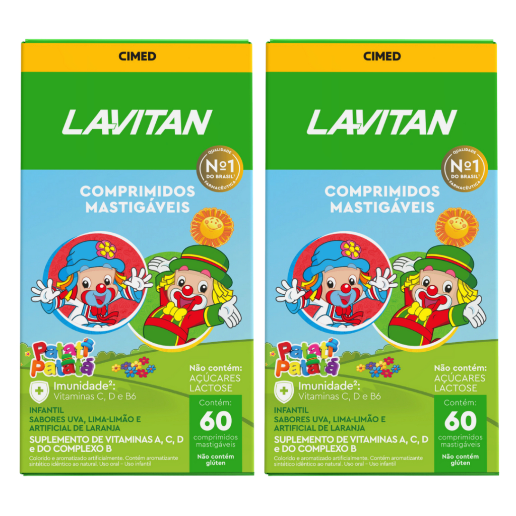 Kit com 2 Lavitan Kids Vitamina Infantil Imunidade Patati Patata Mix De Sabores Cimed 60 CPR Mastigaveis Legítimo