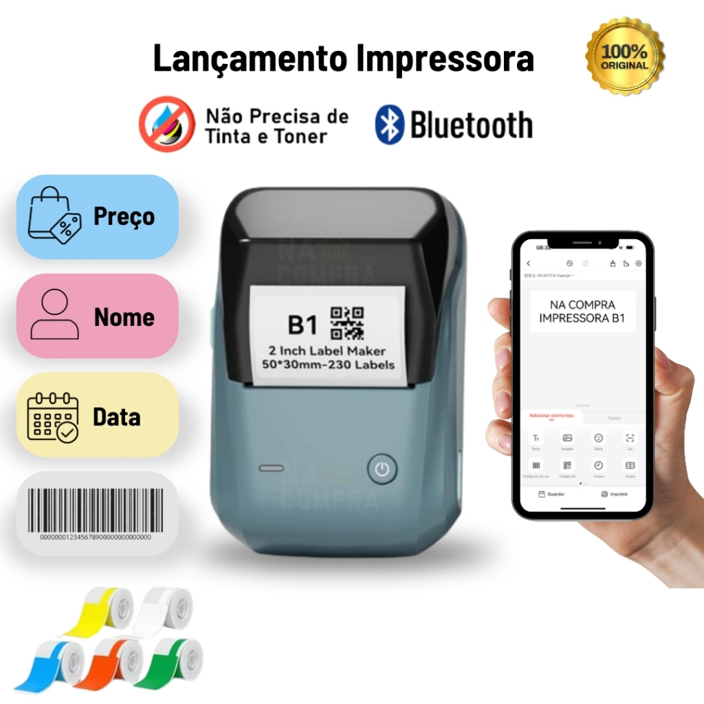 Mini Etiquetadora Impressora Bluetooth Wifi Térmica portátil Rotuladora Niimbot B1 Computador e Celular / Envio em 24 horas