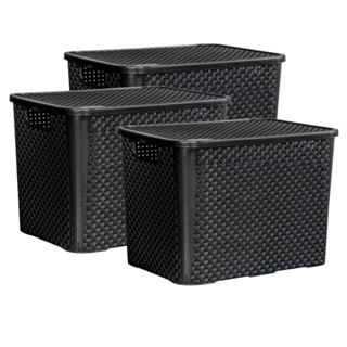 Kit 3 Caixas Rattan Organizadora 25 Litros Multiuso Com Tampa