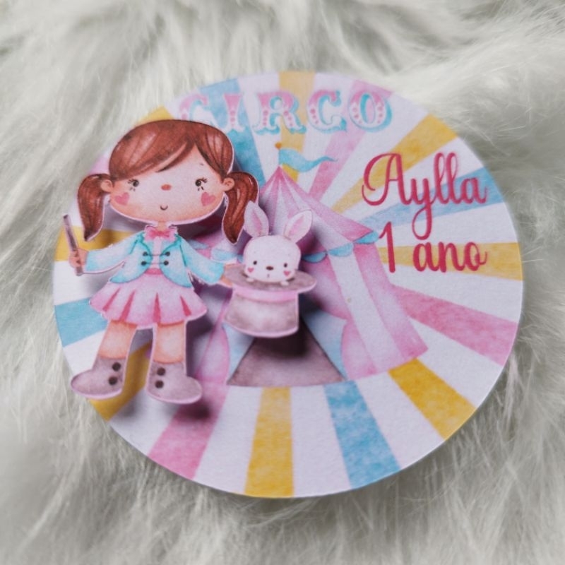 TAG para esfera acrílico personalizado tema circo rosa em Oferta na Shopee