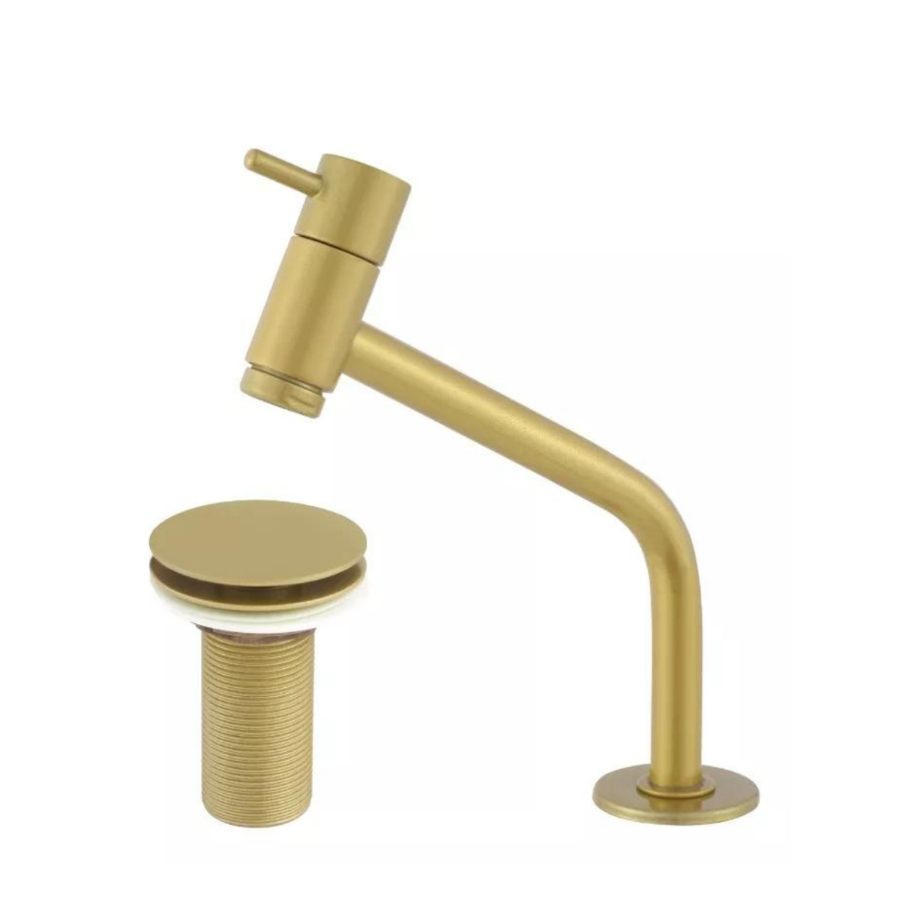 Kit Torneira Link Baixa 45º+ Valvula Click Lavatorio 7/8 Dourado Europa