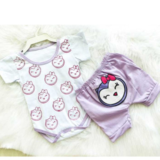 Conjunto de Body e Short Tapa Fralda Bebê Menina com Estampas Divertidas Verão