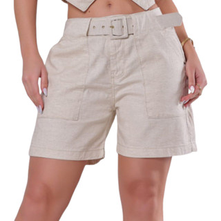 Short Alfaiataria 34 ao 46 Jorts Plus Size Linho com Cinto