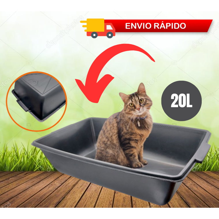 Caixa Plastica Multiuso Grande para Massa Areia Gato Pet Preta Bandeja 20L