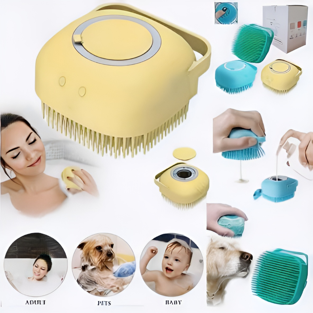 Esponja De Silicone Para Banho Com Dispenser Shampoo Sabonete Escova Crianças Adultos Para Cães Gatos Pets