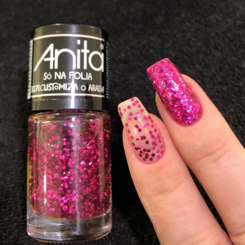 Esmalte Anita Glitter Coleção Só na folia Flocado Glitter Cor Pink Rosa Customiza o abadá