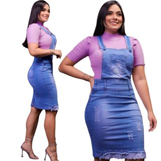 Jardineira jeans Feminina Com Lycra Moda evangélica Veste do 36 ao 50