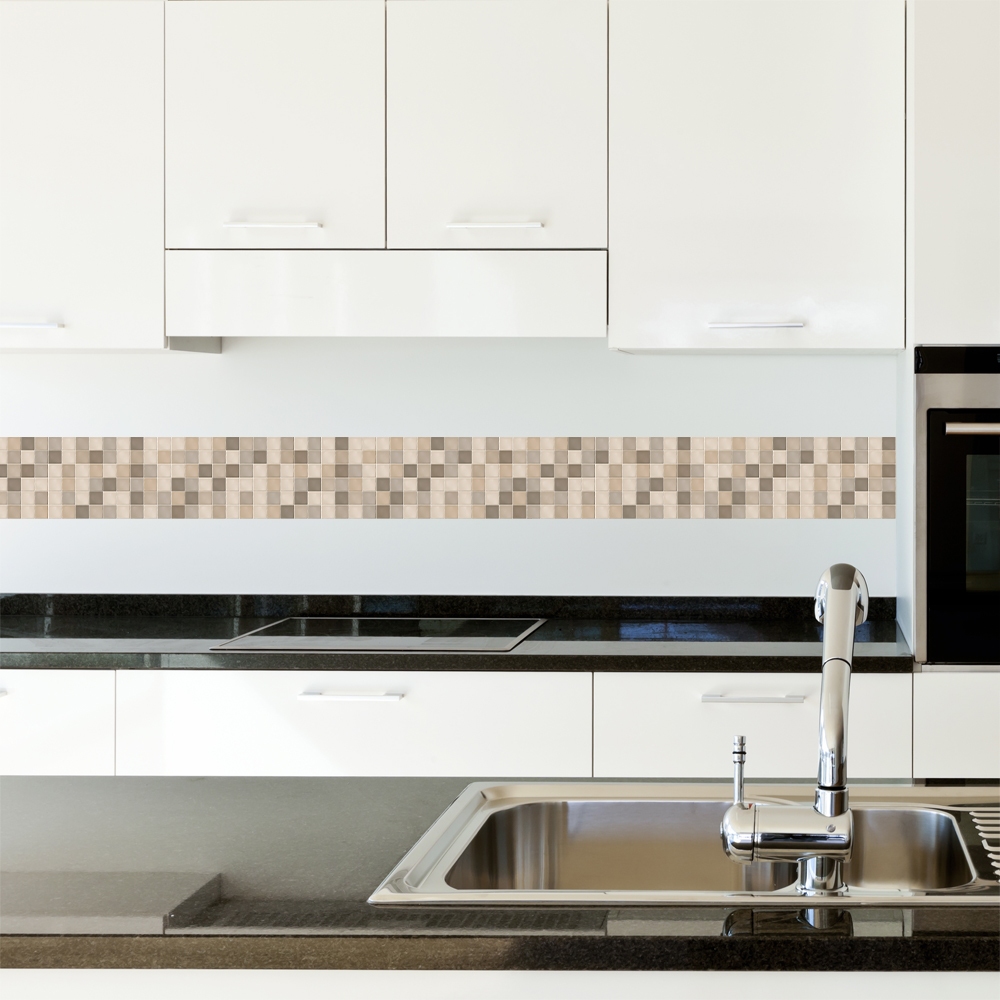 Faixa Decorativa Adesiva Border Azulejo Pastilha Cozinha Cinza Azul Marrom