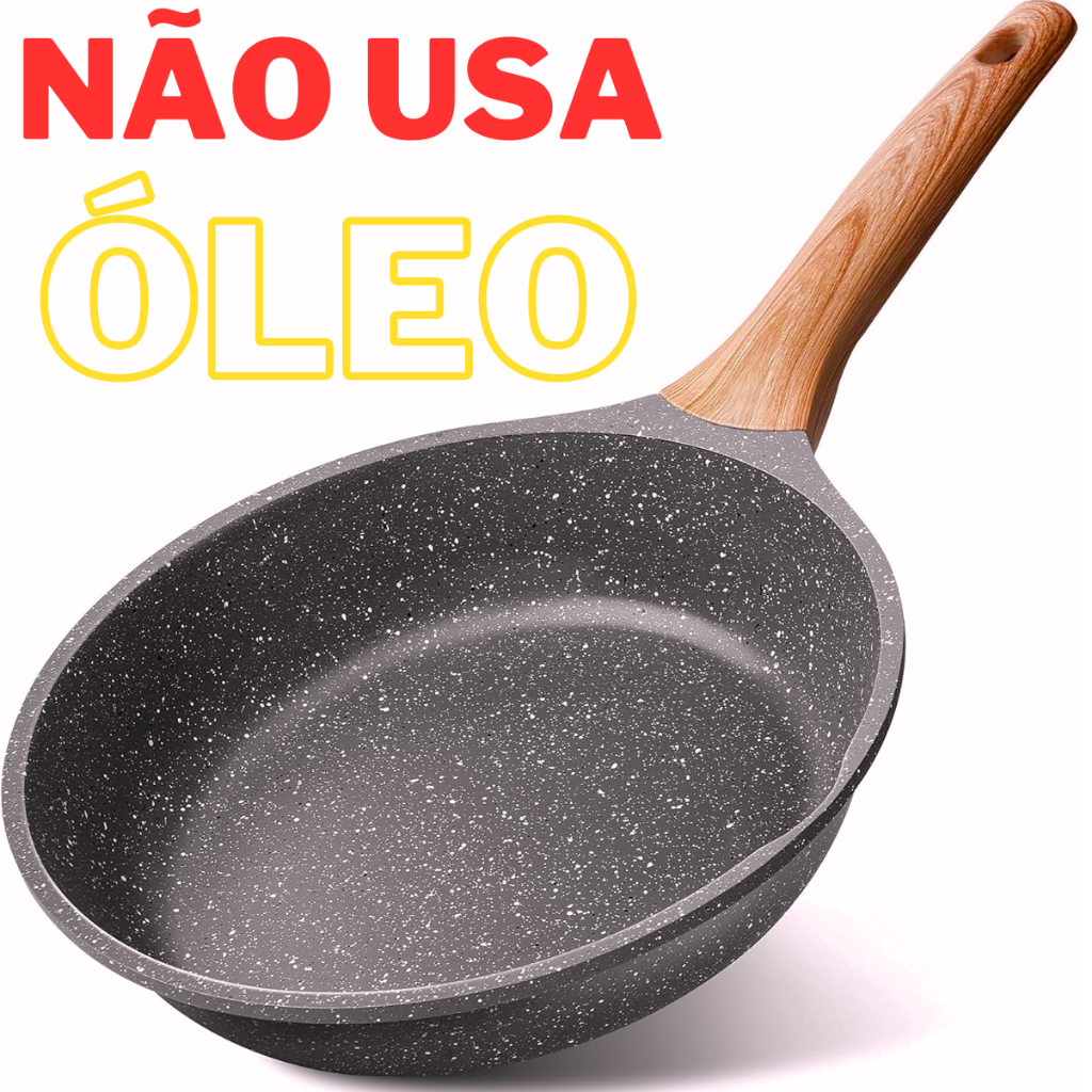 Frigideira Antiaderente de Alumínio Revestimento Cerâmico Premium Funda Cabo Madeira Não G...
