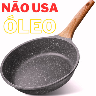 Frigideira Antiaderente de Alumínio Revestimento Cerâmico Premium Funda Cabo Madeira Não G...