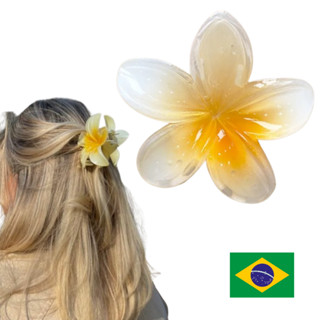 Presilha Piranha Flor Grande De Cabelo Style Prendedor Amarela Blogueira Verão Aestheric Grampo Summer Praiana