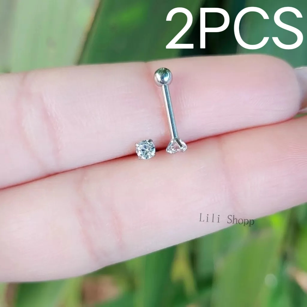 Kit 2 Piercing Ponto De Luz 2.5mm Em Aço Cirúrgico Para Cartilagem Na Orelha (Hélix/Tragus)