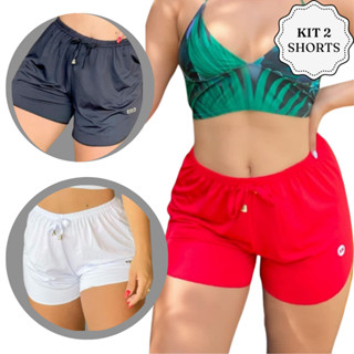 Kit 2 Shorts Curto Feminino Liso Moda Praia / Academia / Treino / Proteção Solar UV Elastano