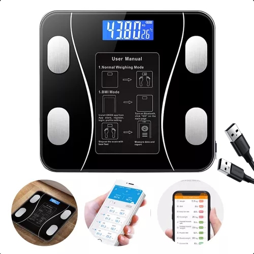 BD2123 Balança USB Digital Bioimpedância 180KG Display Lcd Bluetooth Aplicativo Fitness Treino Balança De Banheiro USB