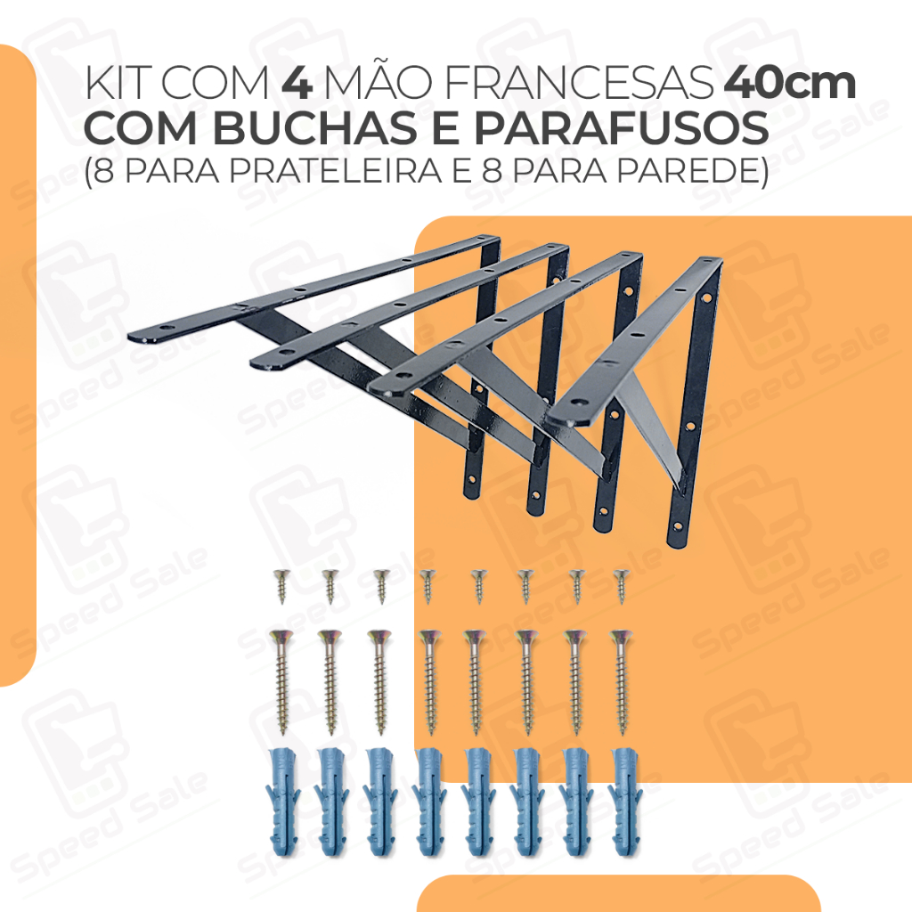 4x Mãos Francesas 40cm Acompanha Kit De Parafuso E Bucha Preta Suporte prateleira industrial preta branca metalico