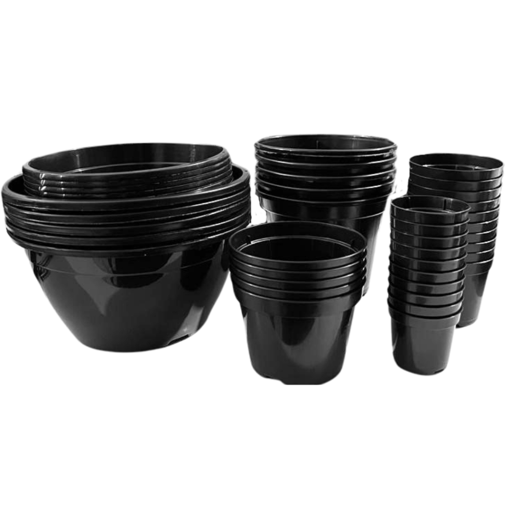 kit 40 vasos e cuias para plantas na cor Preta ( Cuia 21, cuia 18, pote 15, pote 11, pote 09 e pote 06 )