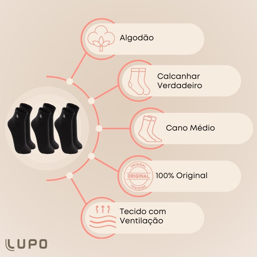 Detalhes do Kit Lupo 6 Pares De Meias Sport Cano Curto Plus Size Unissex Algodao Ajuste Perfeito 37 ao 48