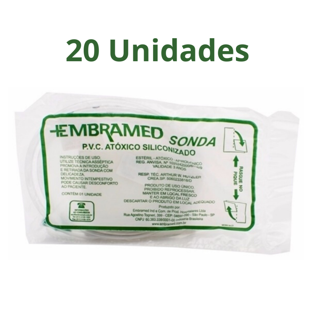 Sonda Uretral Embramed - 20 unidades (Nº 04, 06, 08, 10 e 12)